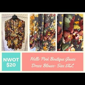 NWOT Hello Pink Boutique Floral Gauze Dress Blouse Size 2XL